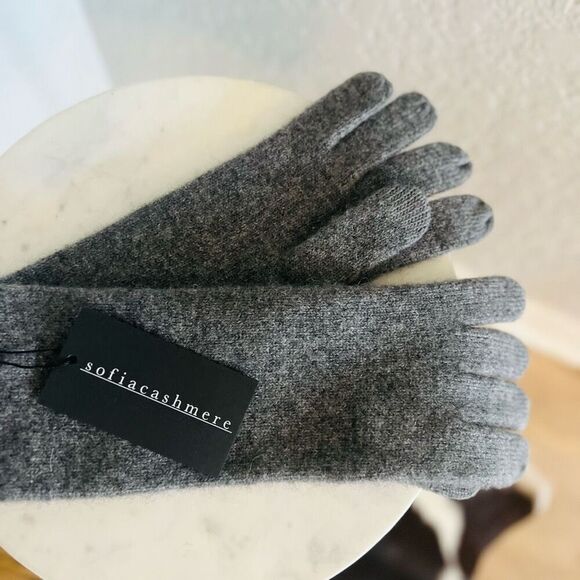SOFIA CASHMERE Screen Compatible Tech Knit Cashmere Gloves, Gray, LUXURIOUS, NWT - Picture 9 of 10
